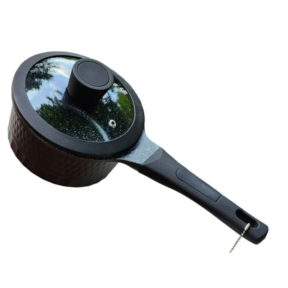 D&W Premium Cookware 7in‎ Saucepan Casserole Nonstick With Glass Lid 1.9QT Black